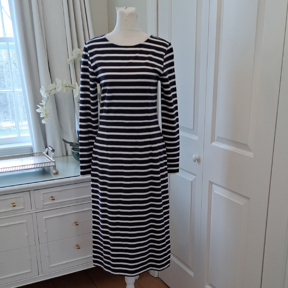NWOT J.Crew‎ Womens Classic Nautical Navy/Cteam Striped Pencil Midi Dress 6